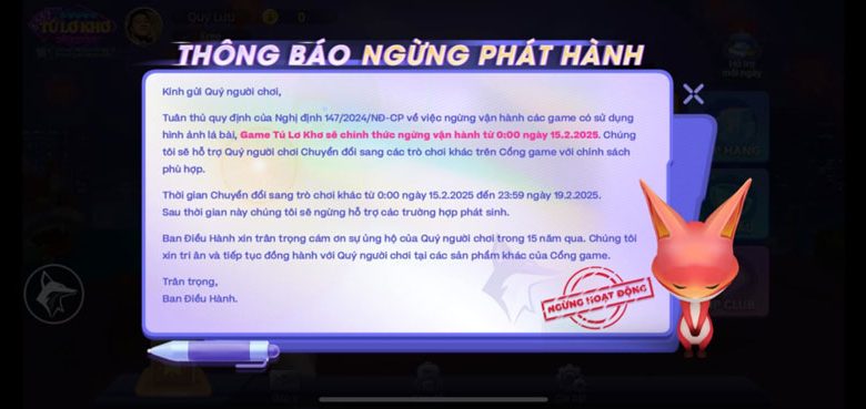 ZingPlay ngừng phát hành game lá bài từ 15/2/2025